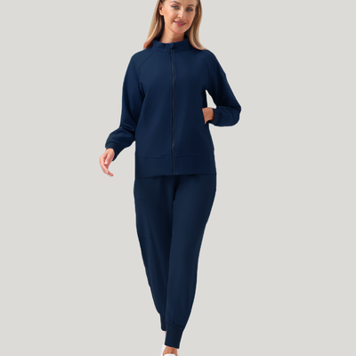 Uniforme médico quirúrgico 3 piezas Azul Marino para mujer-El abrigo tiene dos bolsillos