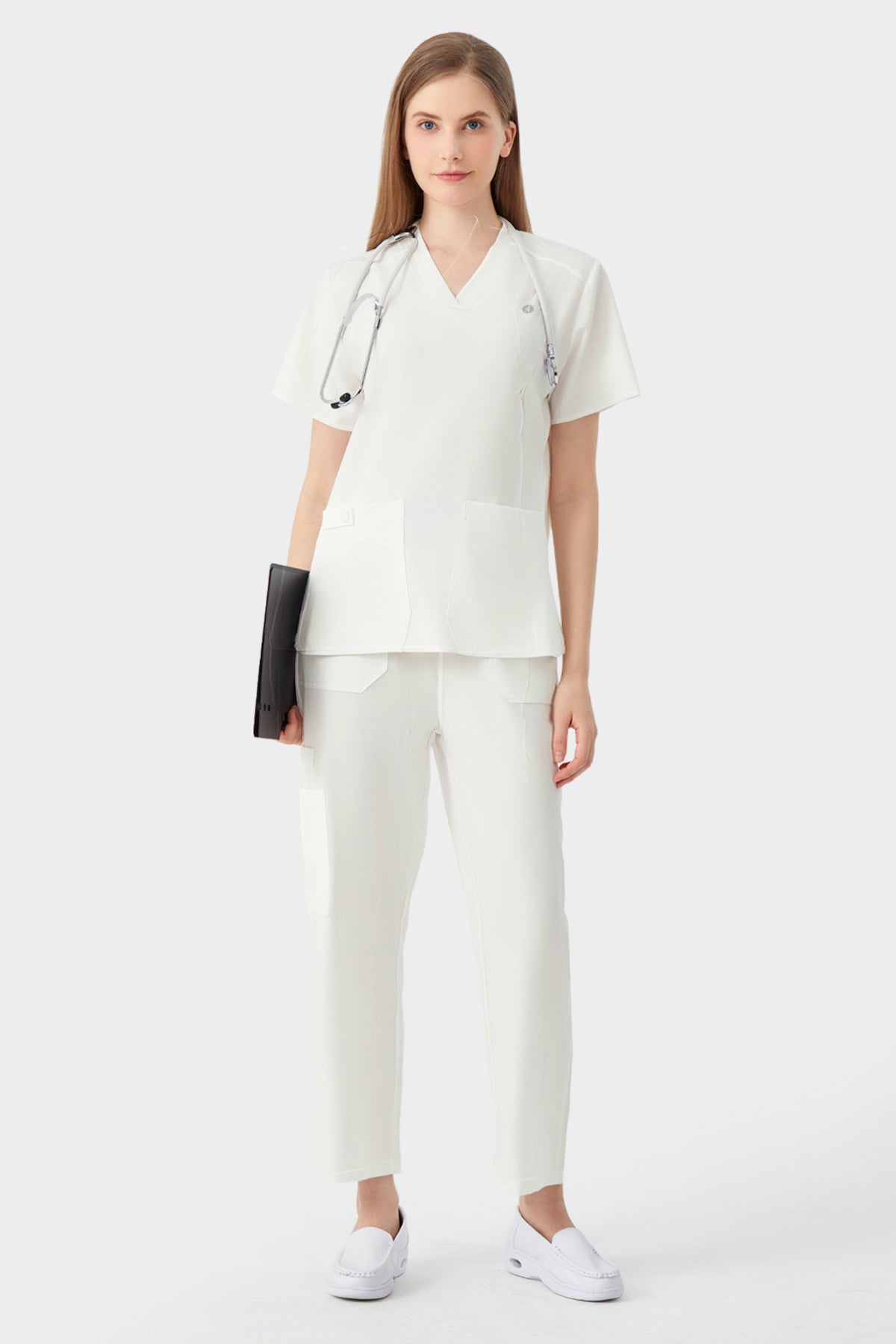 Uniforme médico blanco de mujer, imagen de modelo