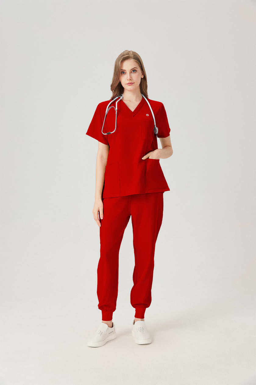 JelriSoFit Classic Pijama Quirúrgica - Mujer Granada Roja, Resistente e impermeable