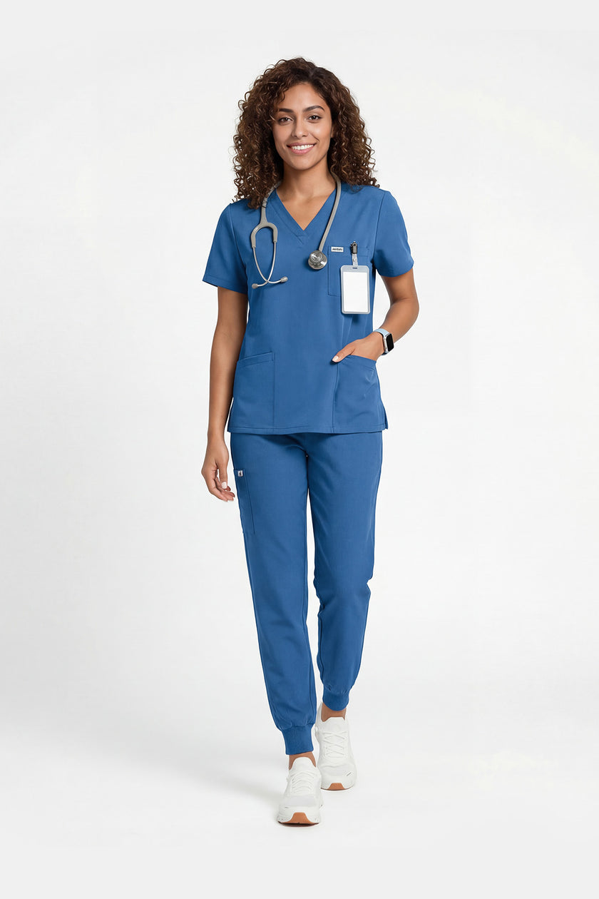 JelriSoFit Free Uniformes Médicos – Mujer Azure Blue, Bolsillos amplios