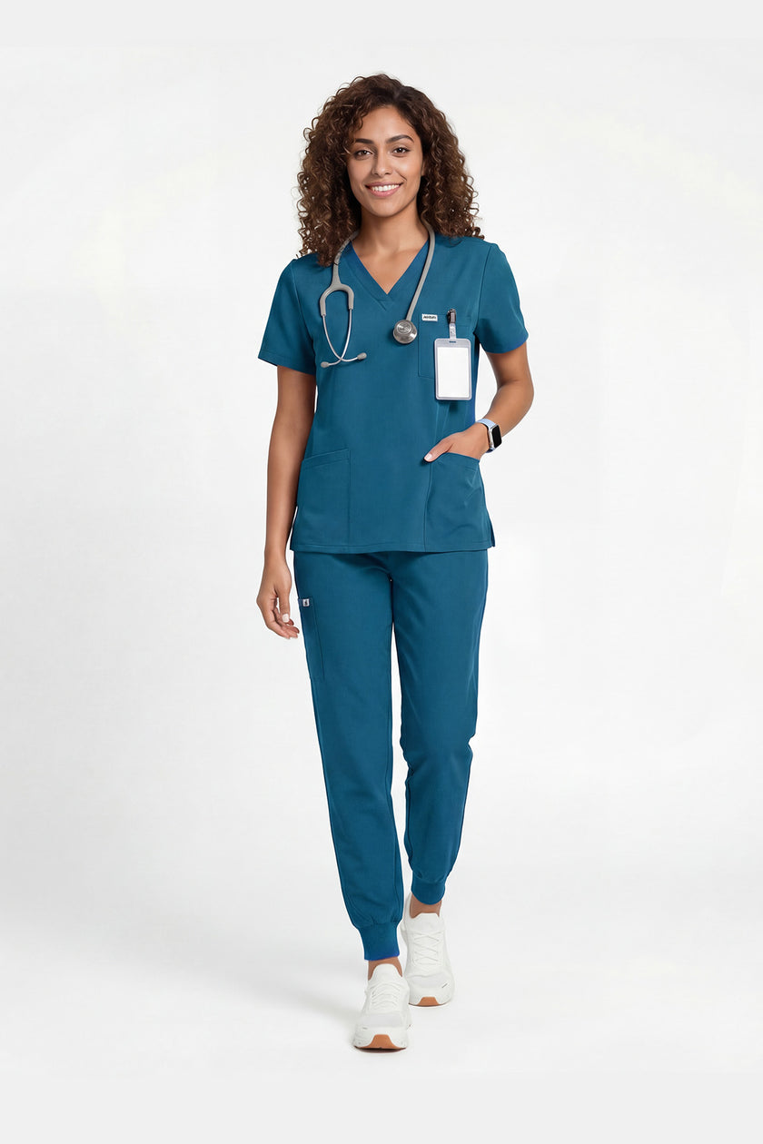 JelriSoFit Free Uniformes Médicos – Mujer Azure Blue, Bolsillos amplios