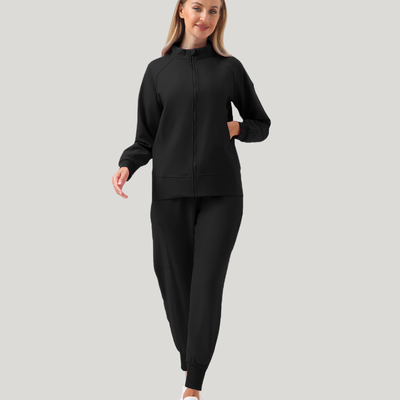 Uniforme médico quirúrgico 3 piezas negro para mujer-El abrigo tiene dos bolsillos