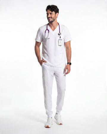 JelriSoFit Free Pijama Quirúrgica – Hombres Blanco, Tejido mejorado