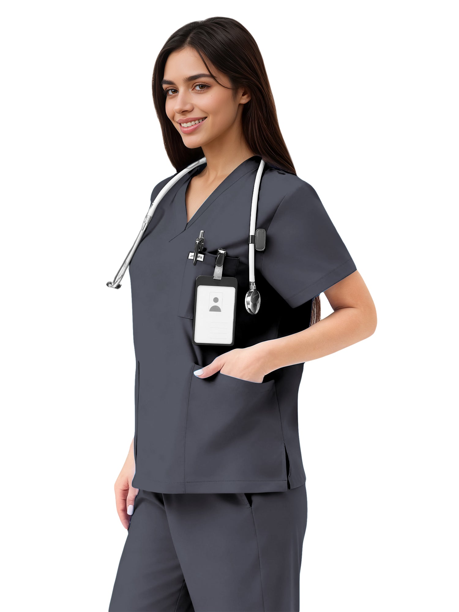 JelriSoFit Classic Medical Uniforms – Women’s Dark Grey, Big Functional Pockets