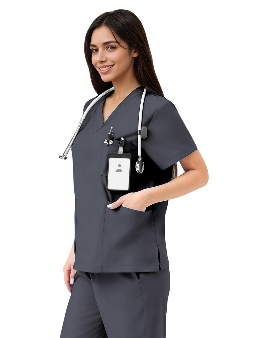 JelriSoFit Classic Medical Uniforms – Women’s Dark Grey, Big Functional Pockets