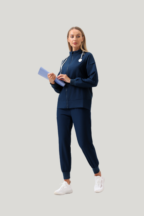 Uniforme médico quirúrgico 3 piezas Azul Marino para mujer-Vista frontal