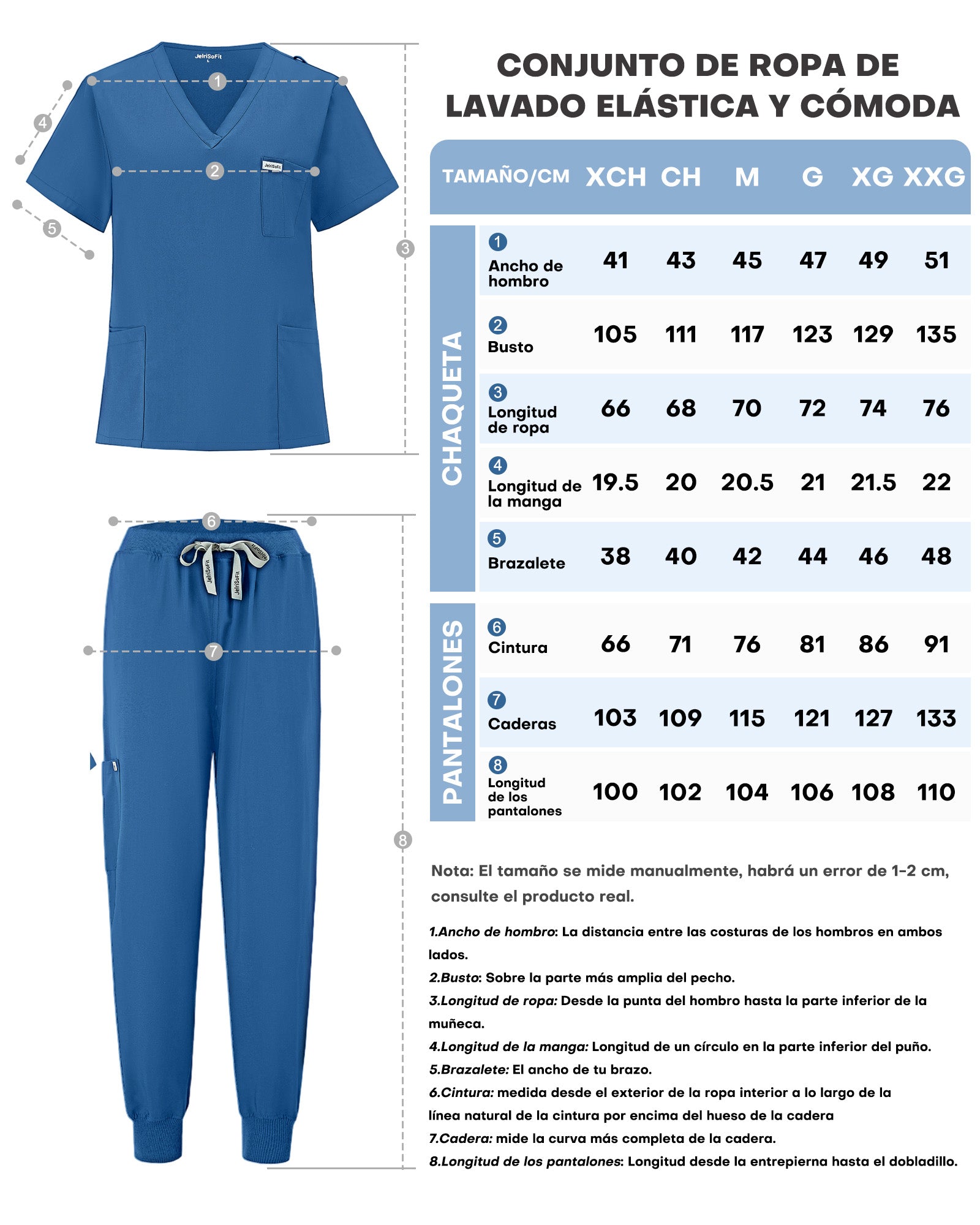 JelriSoFit Free Uniformes Médicos – Mujer Azure Blue, Bolsillos amplios
