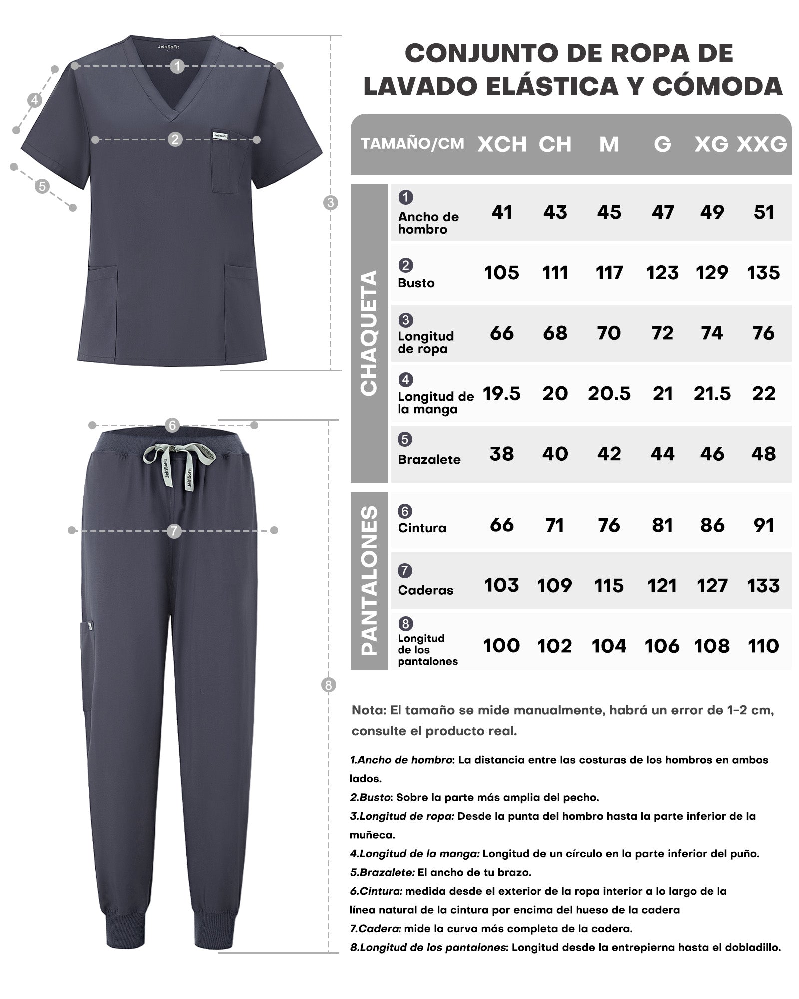 JelriSoFit Free Uniformes de Trabajo – Mujer Gris Carbon, Tejido mejorado