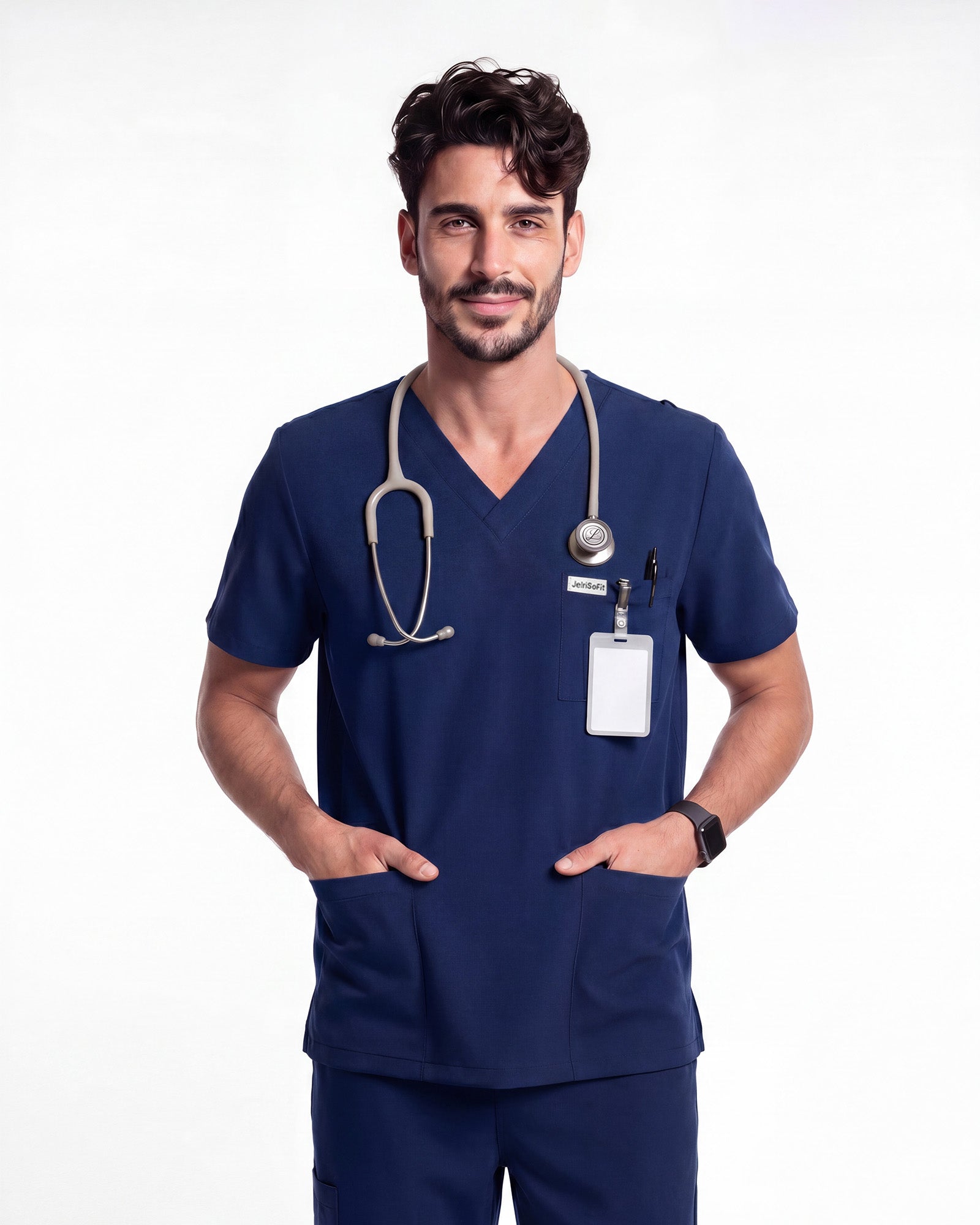 JelriSoFit Free Uniformes Médicos – Hombres Azul Marino, mantiene una apariencia ordenada