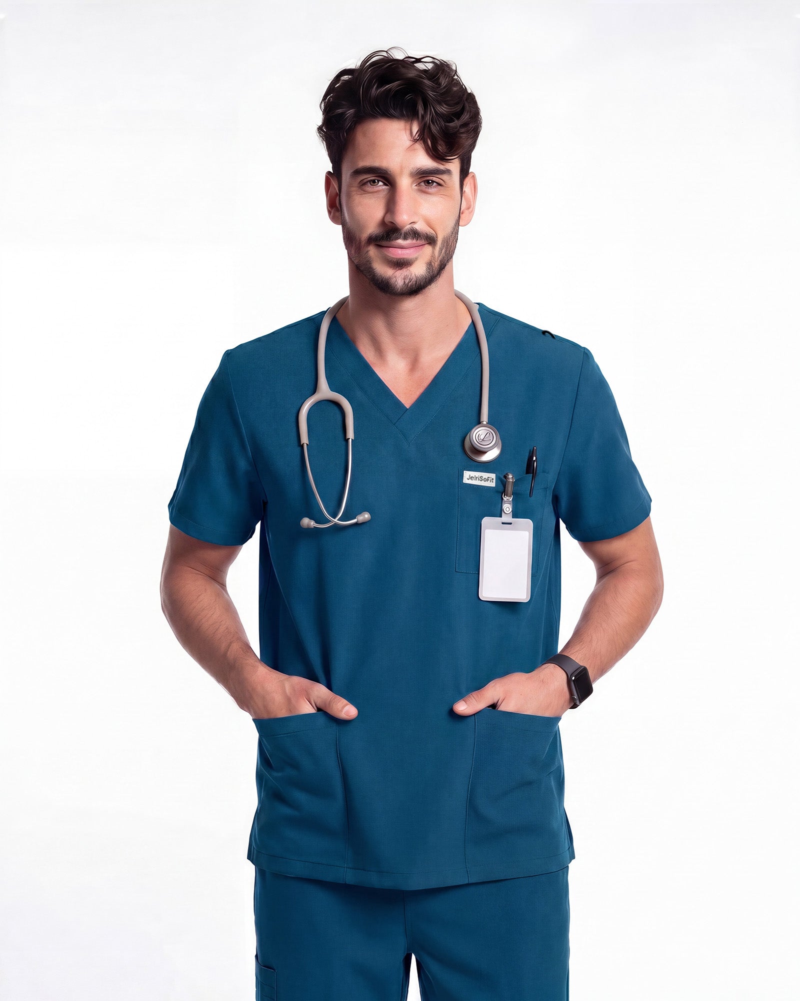 JelriSoFit Free Uniformes Médicos – Hombres Azure Blue, Cintura elástica
