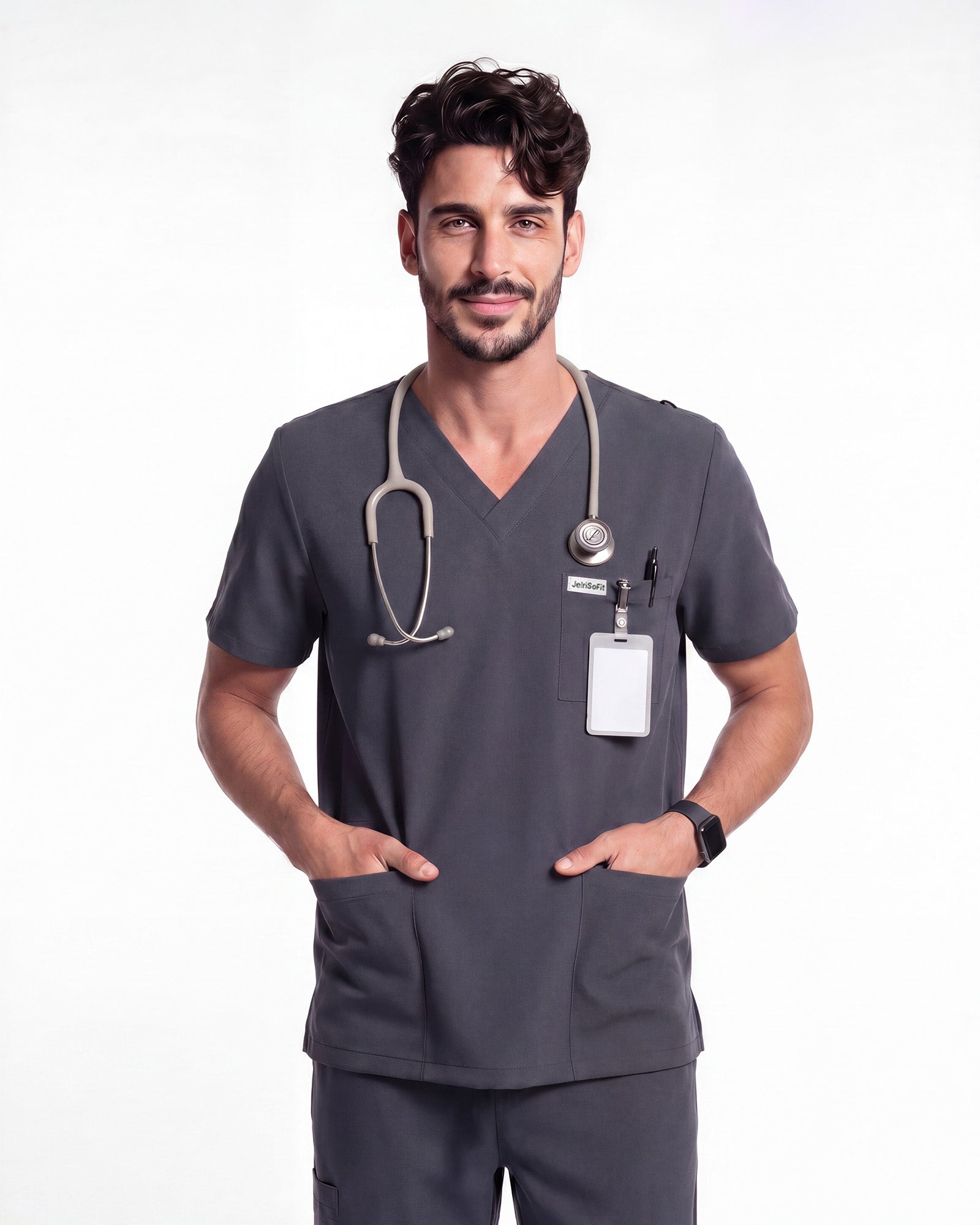 JelriSoFit Free Uniformes Quirúrgicos – Hombres Gris Carbon, Secado rápido y fresco