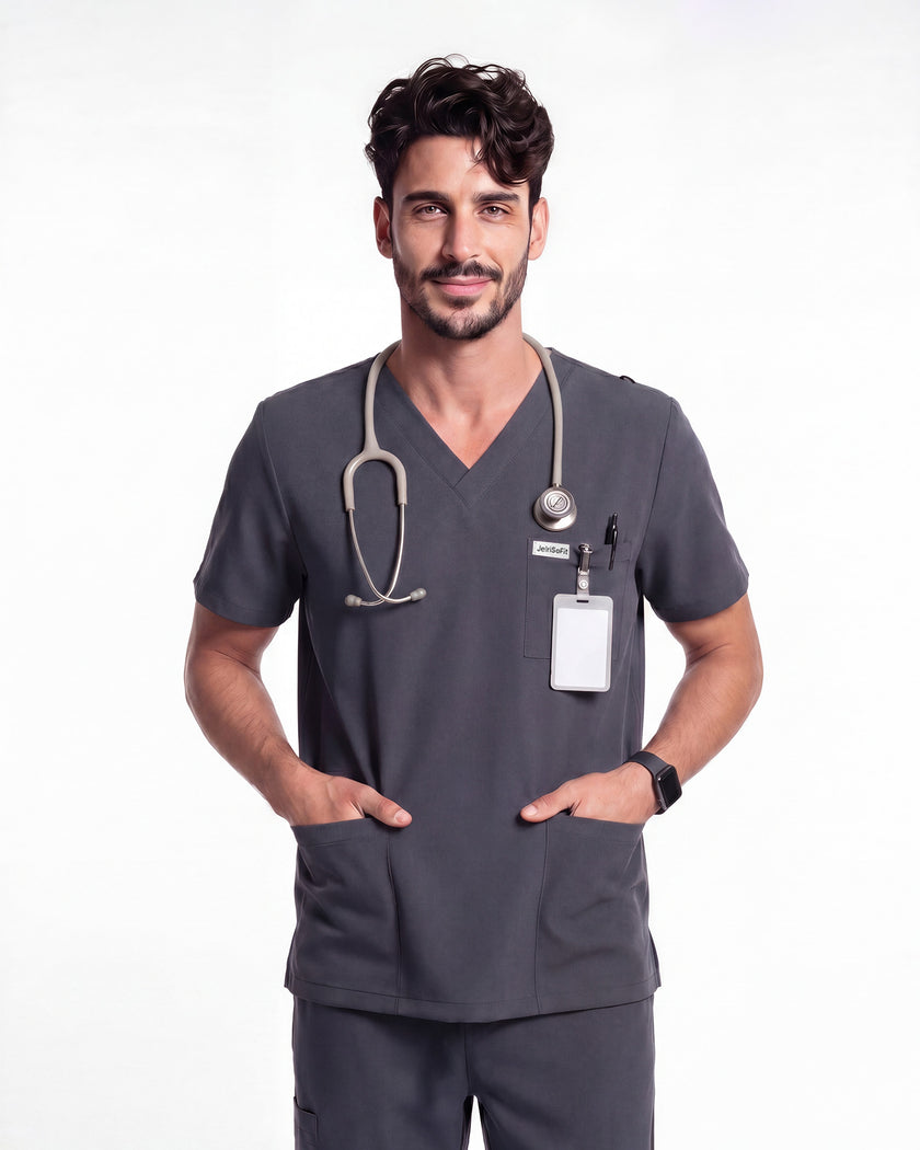 JelriSoFit Free Uniformes Quirúrgicos – Hombres Gris Carbon, Secado rápido y fresco
