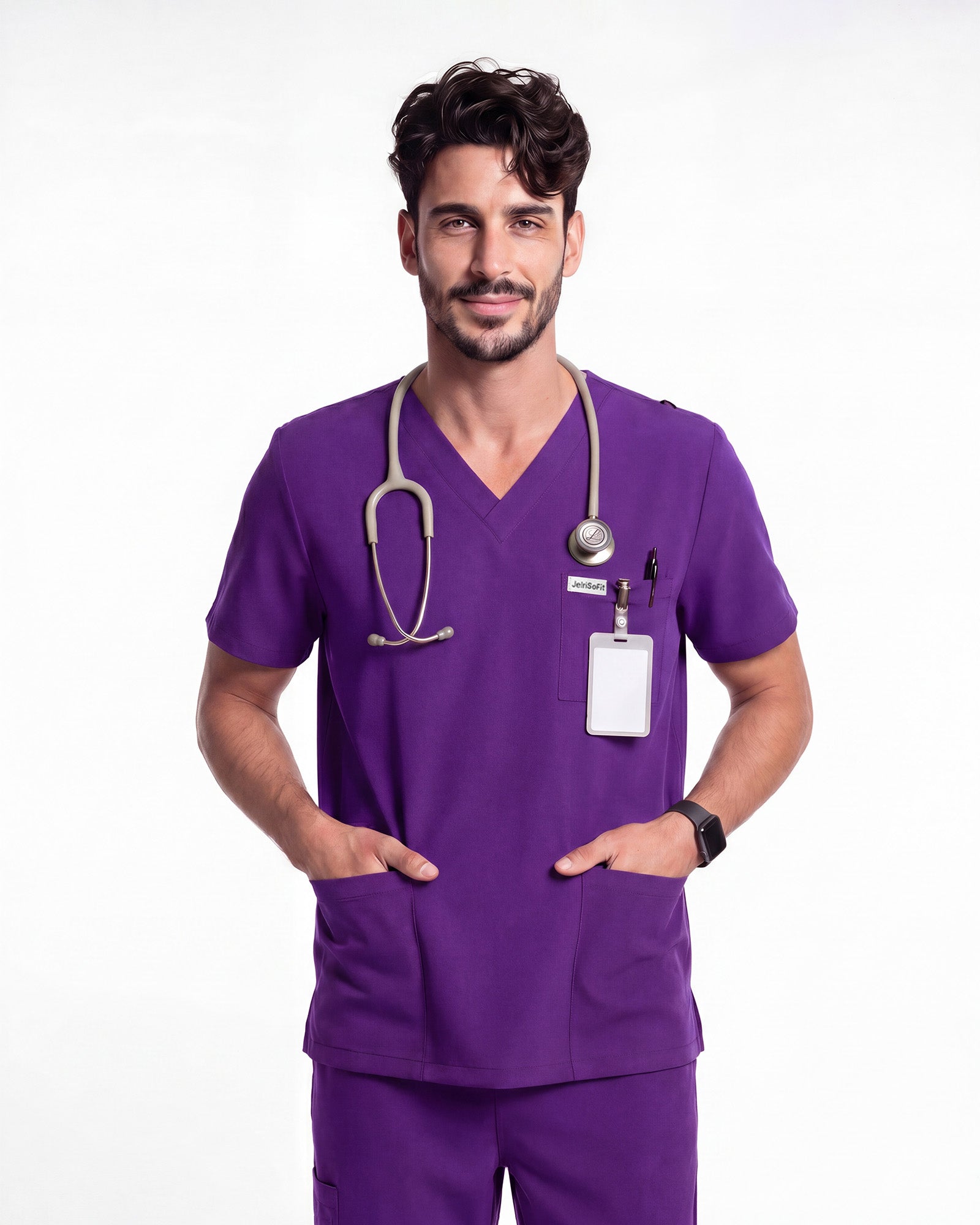 JelriSoFit Free Uniformes de Trabajo – Hombres Morado oscuro, Puños acanalados en tobillos
