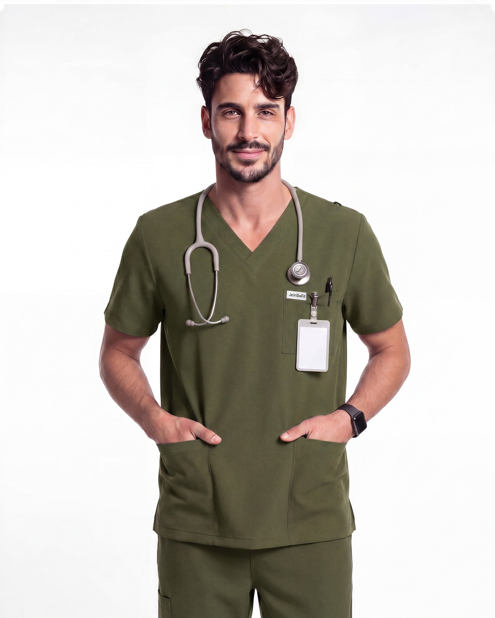 JelriSoFit Free Uniformes de Trabajo – Hombres Verde Musgo, Tejido resistente a salpicaduras leves