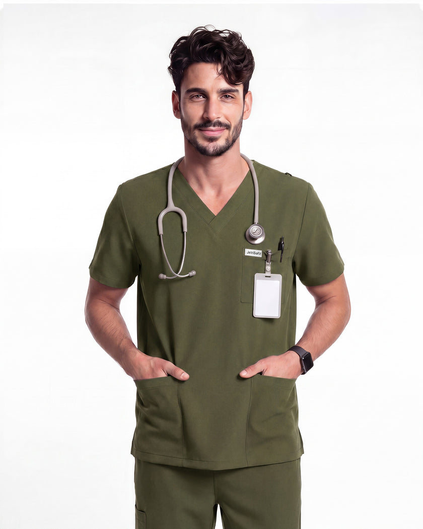 JelriSoFit Free Uniformes de Trabajo – Hombres Verde Musgo, Tejido resistente a salpicaduras leves