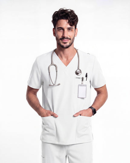 JelriSoFit Free Pijama Quirúrgica – Hombres Blanco, Tejido mejorado