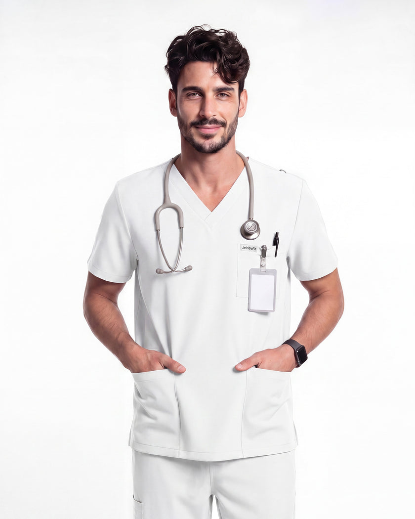 JelriSoFit Free Pijama Quirúrgica – Hombres Blanco, Tejido mejorado