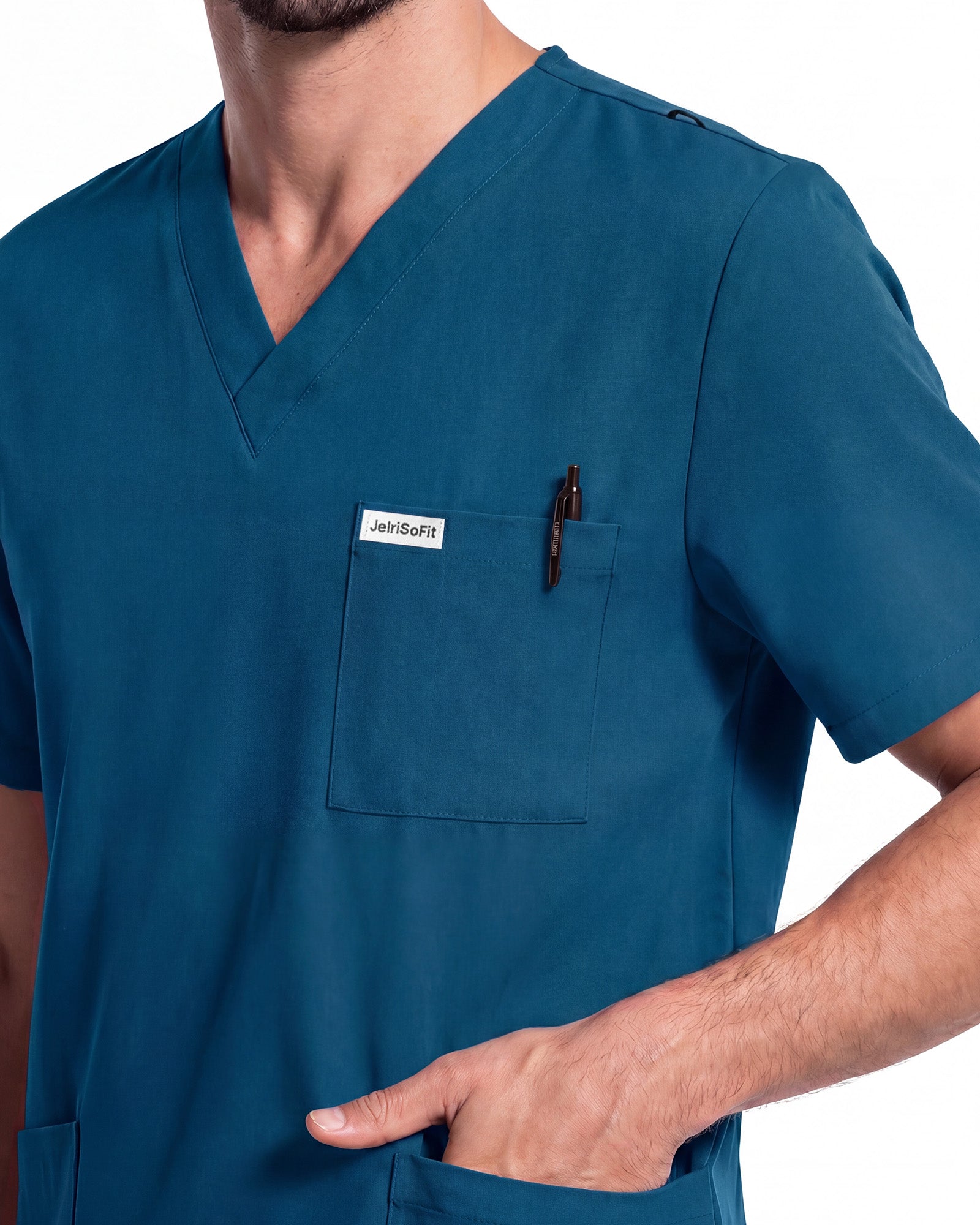 JelriSoFit Free Uniformes Médicos – Hombres Azure Blue, Cintura elástica