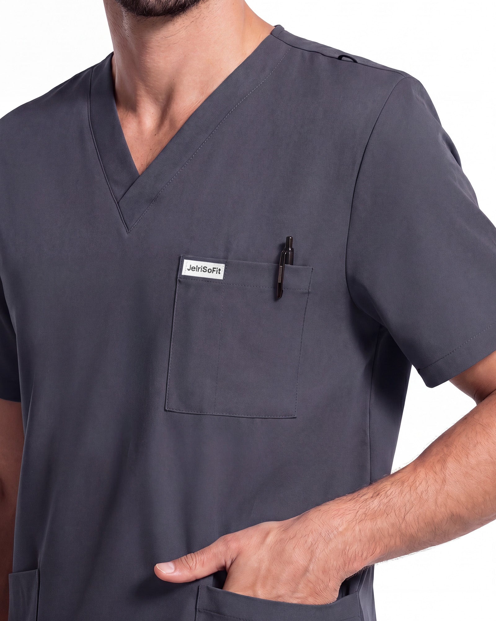 JelriSoFit Free Uniformes Quirúrgicos – Hombres Gris Carbon, Secado rápido y fresco