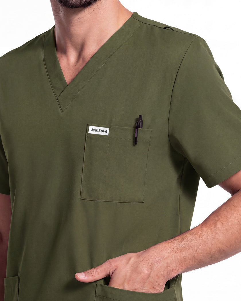 JelriSoFit Free Uniformes de Trabajo – Hombres Verde Musgo, Tejido resistente a salpicaduras leves