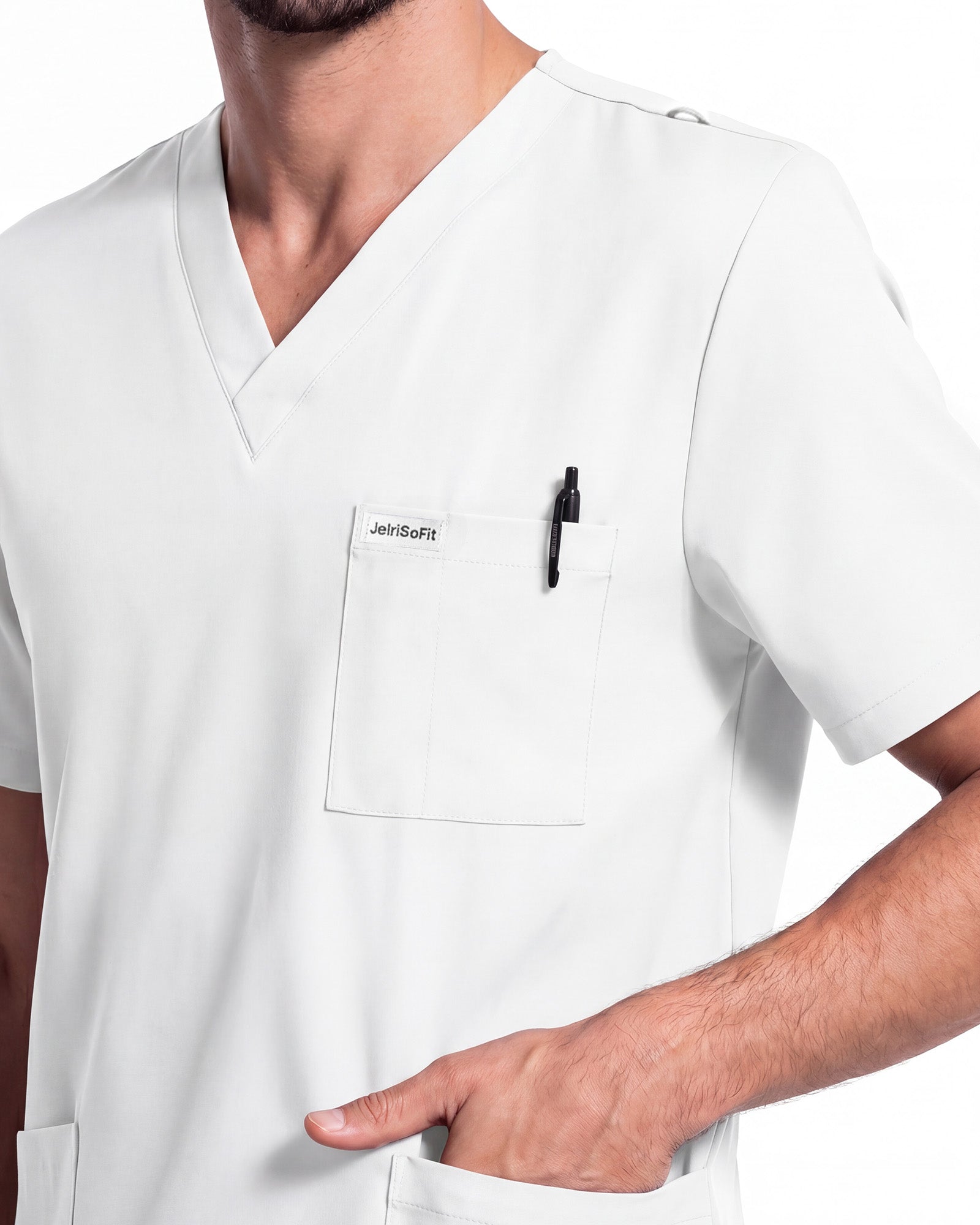 JelriSoFit Free Pijama Quirúrgica – Hombres Blanco, Tejido mejorado