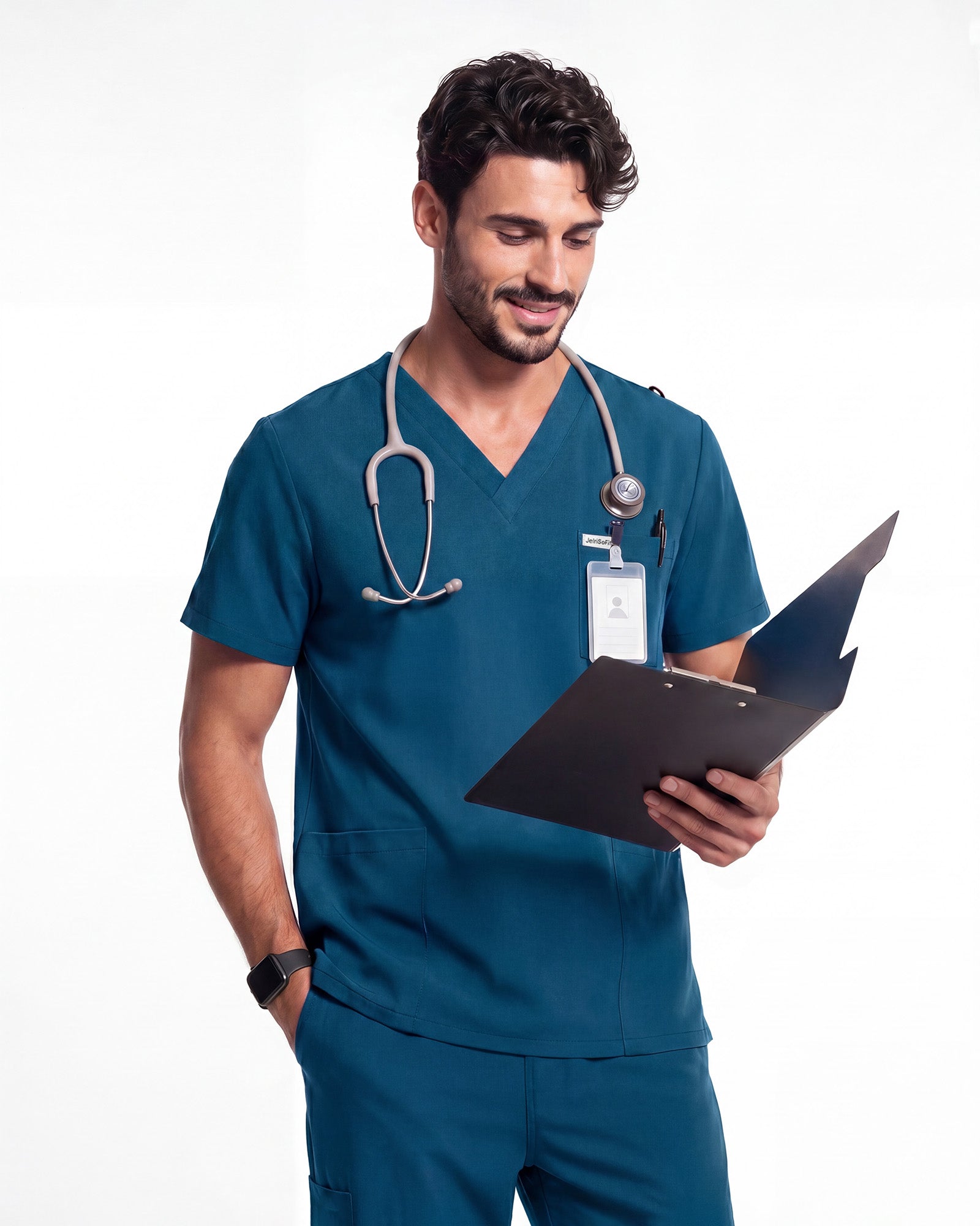 JelriSoFit Free Uniformes Médicos – Hombres Azure Blue, Cintura elástica