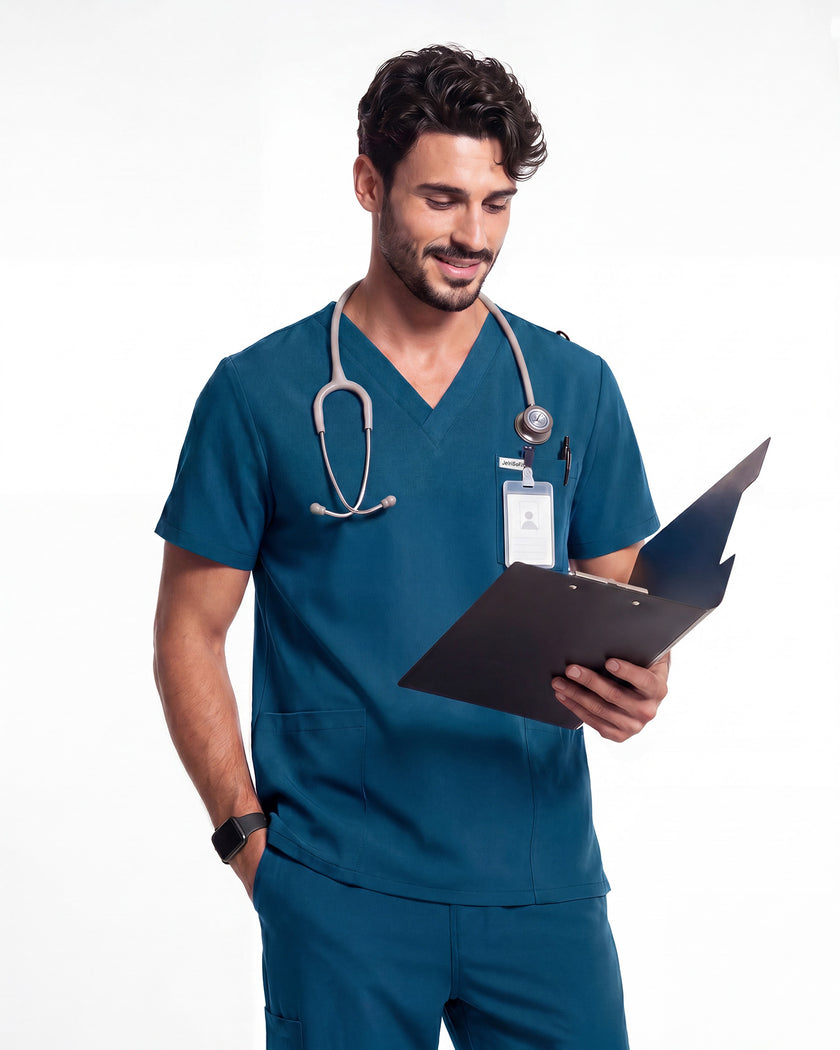 JelriSoFit Free Uniformes Médicos – Hombres Azure Blue, Cintura elástica