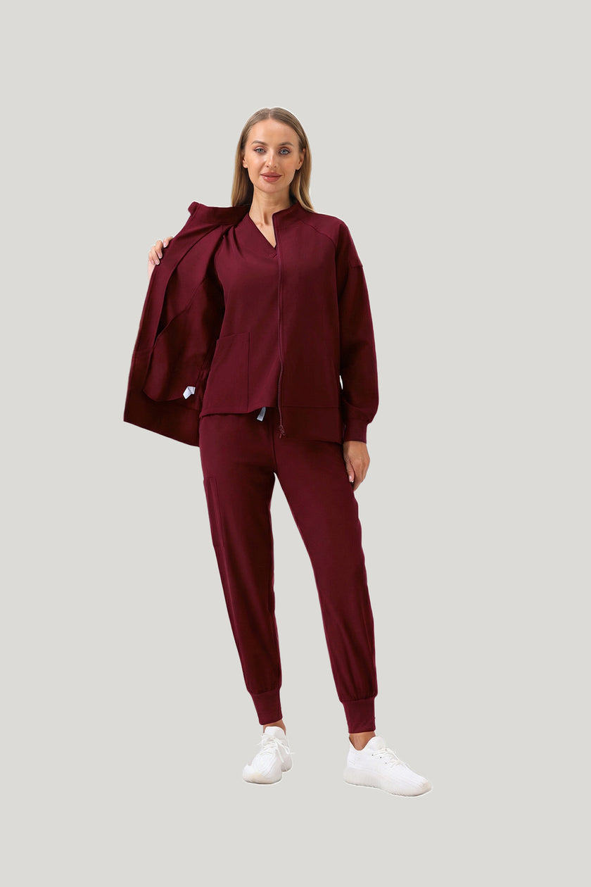 JelriSoFit Set quirúrgico 3 piezas – Mujer Burgundy, Diseño con bolsillos amplios