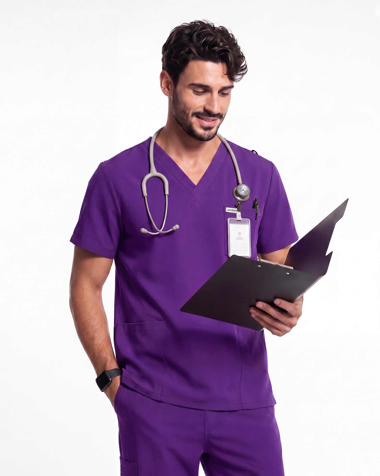 JelriSoFit Free Uniformes de Trabajo – Hombres Morado oscuro, Puños acanalados en tobillos