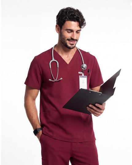 JelriSoFit Free Uniformes Quirúrgicos – Hombres Vino, Bolsillos amplios