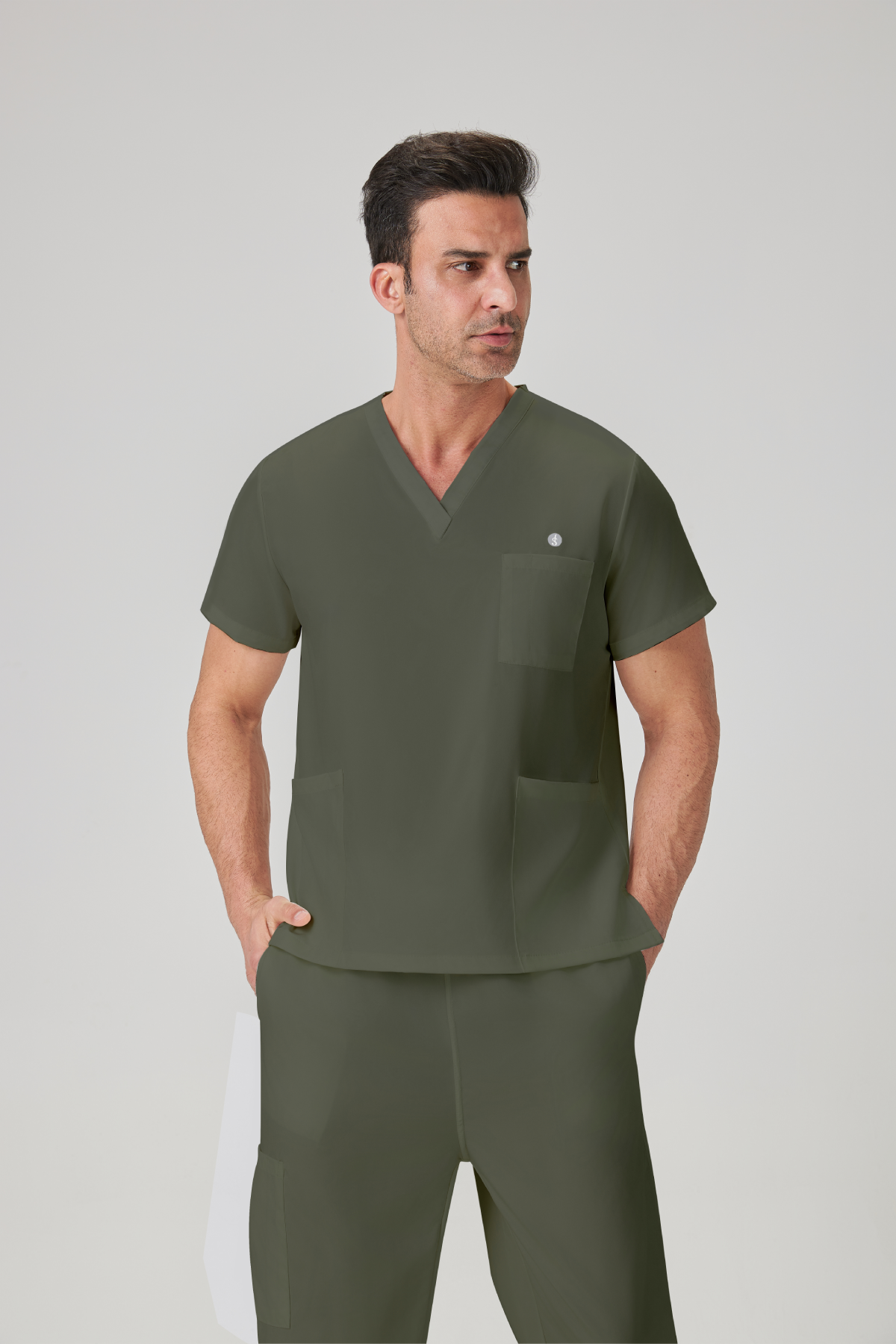 JelriSoFit Classic Uniformes Médicos - Hombre Frijol Verde Gris, fácil de limpiar