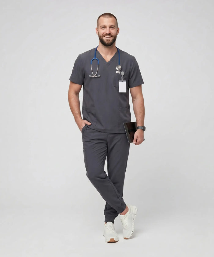 JelriSoFit Free Uniformes Quirúrgicos – Hombres Gris Carbon, Secado rápido y fresco