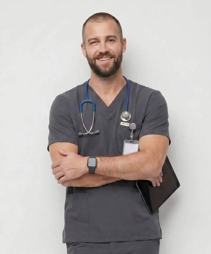 JelriSoFit Free Uniformes Quirúrgicos – Hombres Gris Carbon, Secado rápido y fresco