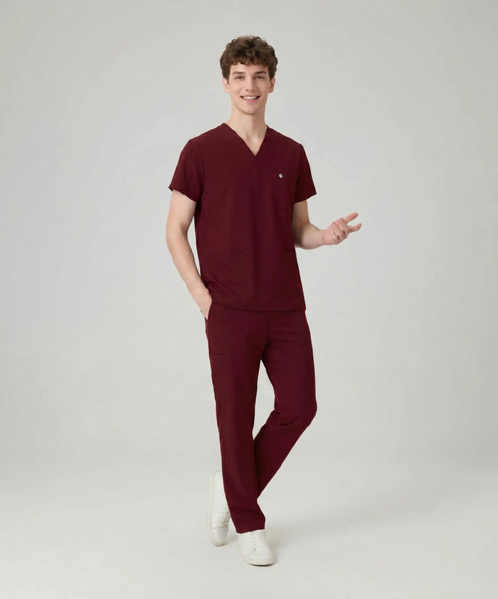 JelriSoFit Classic Uniformes Médicos - Hombre Vino, Impermeable y antimanchas