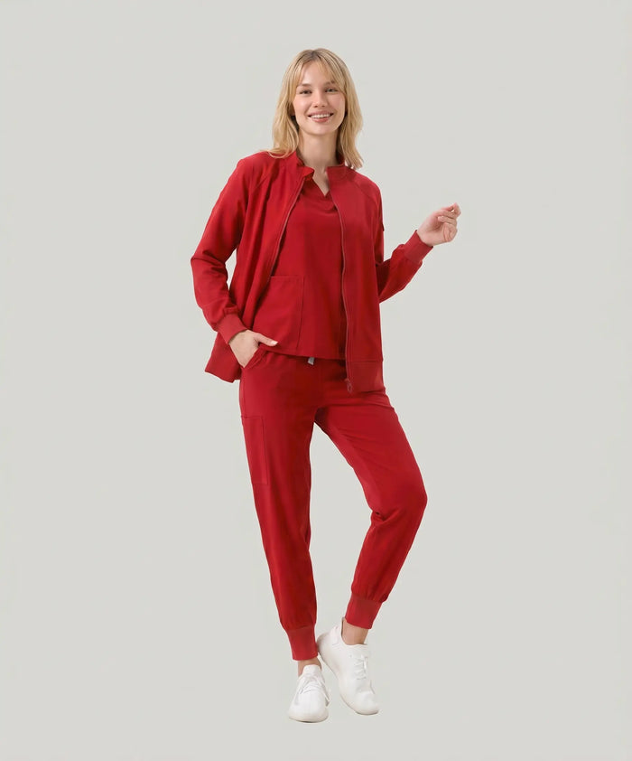 JelriSoFit Set quirúrgico 3 piezas – Mujer Granada roja, Moderno y versátil