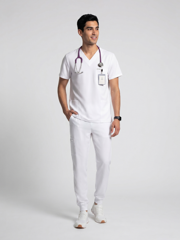 JelriSoFit Free Pijama Quirúrgica – Hombres Blanco, Tejido mejorado