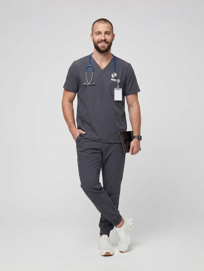 JelriSoFit Free Uniformes Quirúrgicos – Hombres Gris Carbon, Secado rápido y fresco