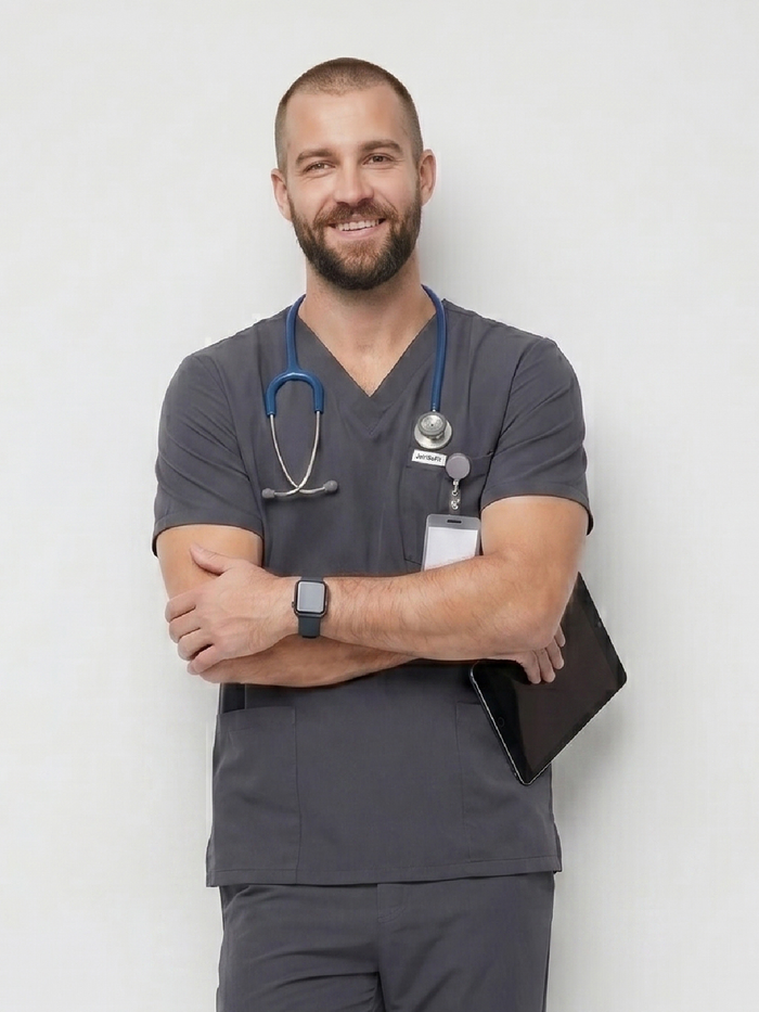 JelriSoFit Free Uniformes Quirúrgicos – Hombres Gris Carbon, Secado rápido y fresco