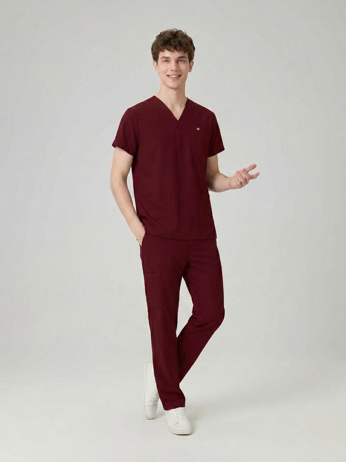 JelriSoFit Classic Uniformes Médicos - Hombre Vino, Impermeable y antimanchas
