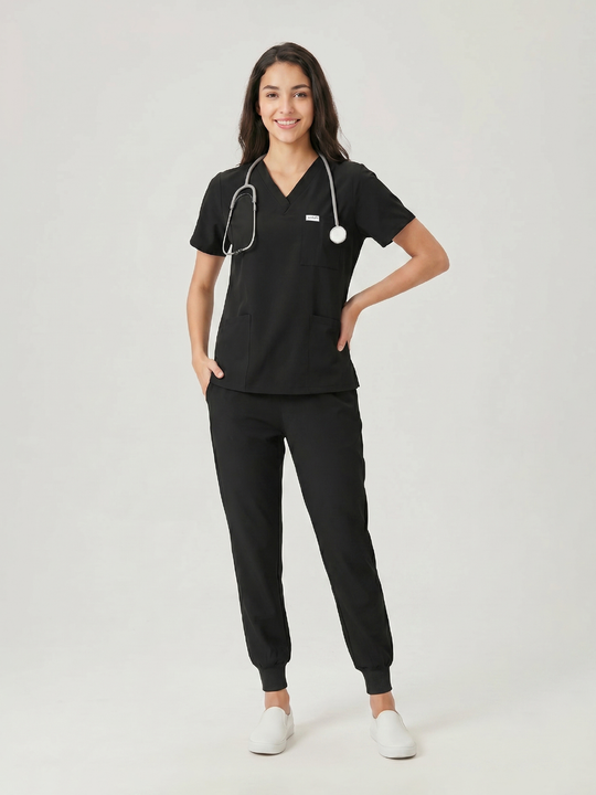 JelriSoFit Classic Pijama Quirúrgica - Mujer Negro, Resistente e impermeable
