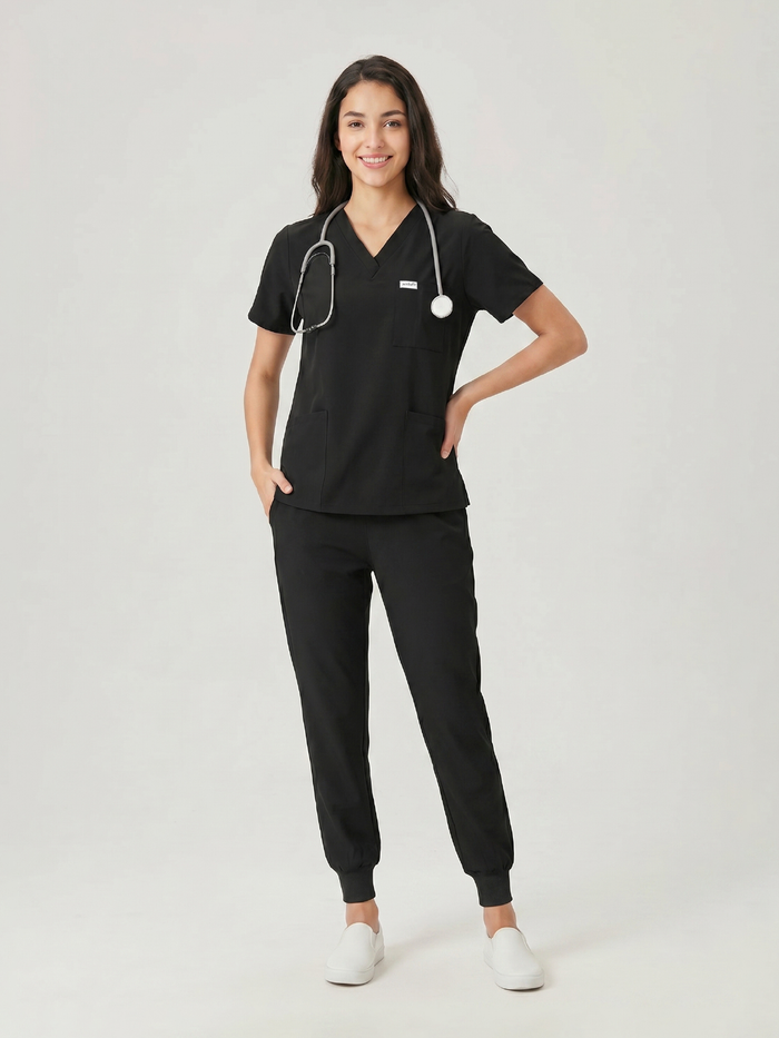 JelriSoFit Classic Pijama Quirúrgica - Mujer Negro, Resistente e impermeable