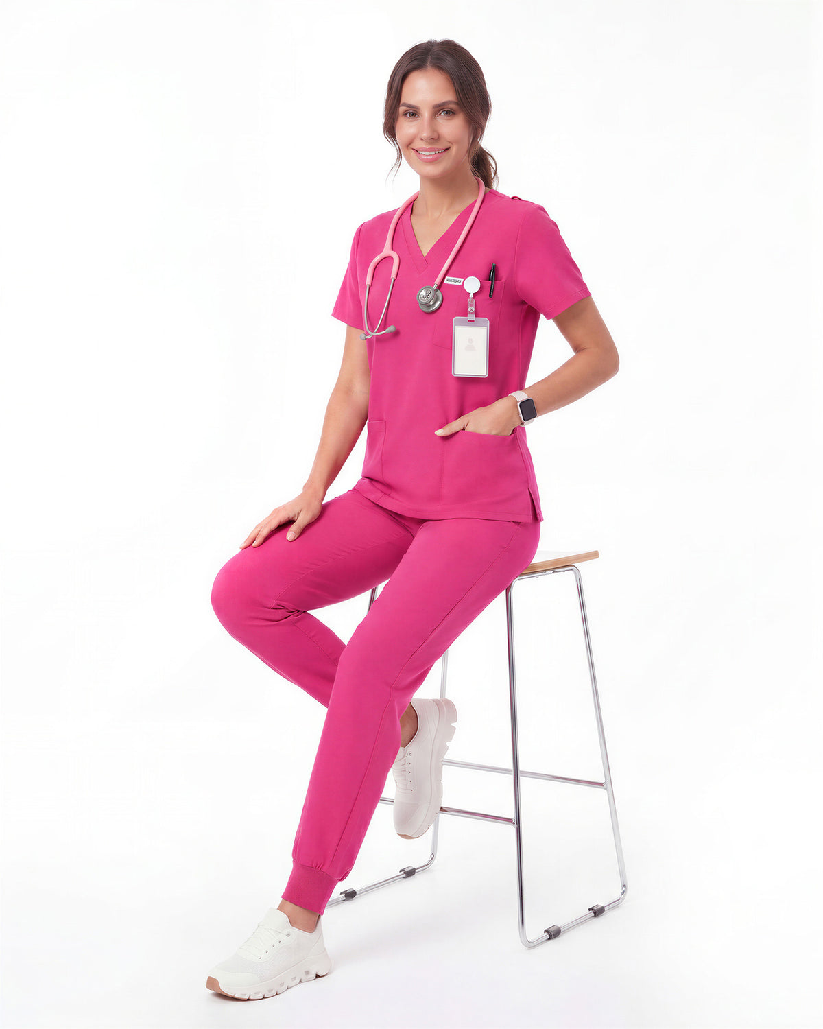 JelriSoFit Free Pijama Quirúrgica – Mujer Fucsia, Puños acanalados en tobillos
