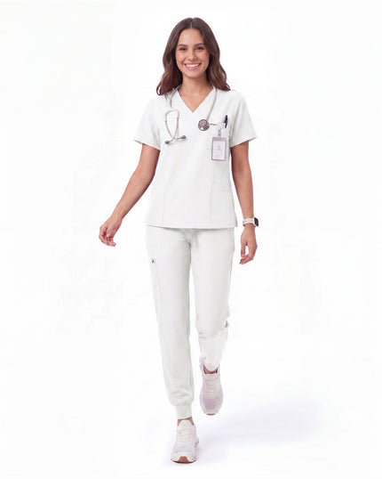 JelriSoFit Free Uniformes Quirúrgicos – Mujer Blanco, Tejido resistente a salpicaduras leves