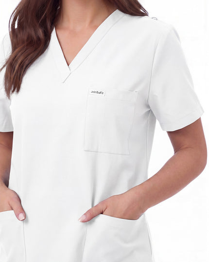 JelriSoFit Free Uniformes Quirúrgicos – Mujer Blanco, Tejido resistente a salpicaduras leves