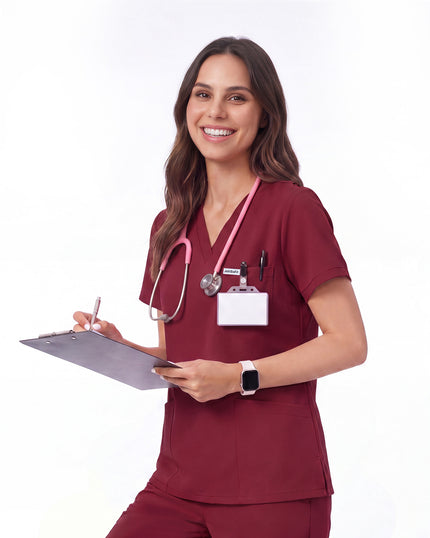 JelriSoFit Free Uniformes de Trabajo – Mujer Vino, mantiene una apariencia ordenada