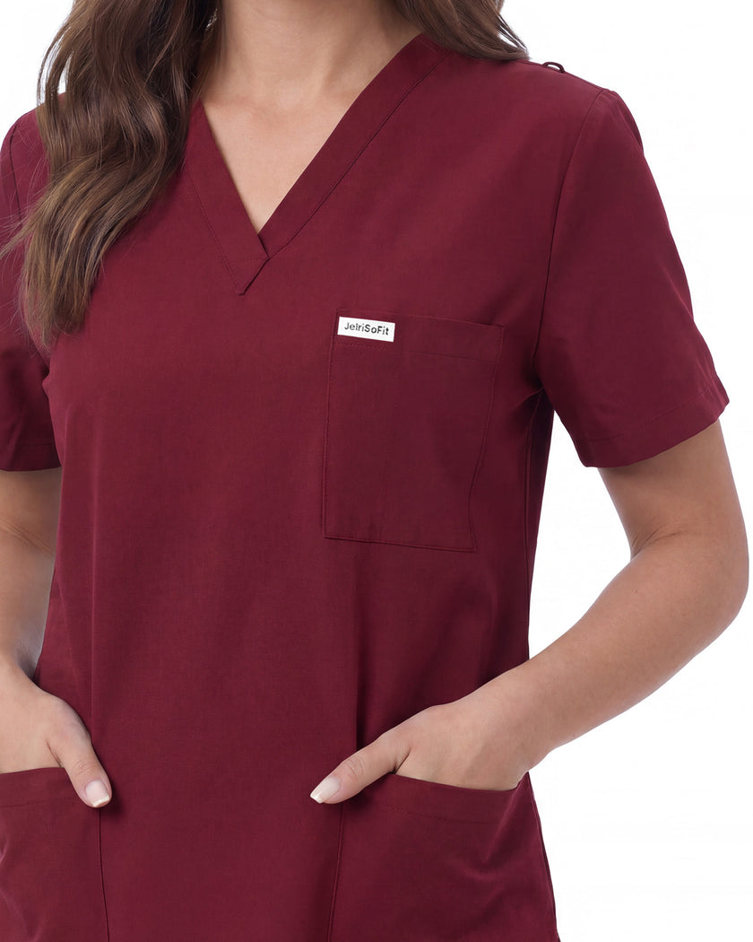 JelriSoFit Free Uniformes de Trabajo – Mujer Vino, mantiene una apariencia ordenada