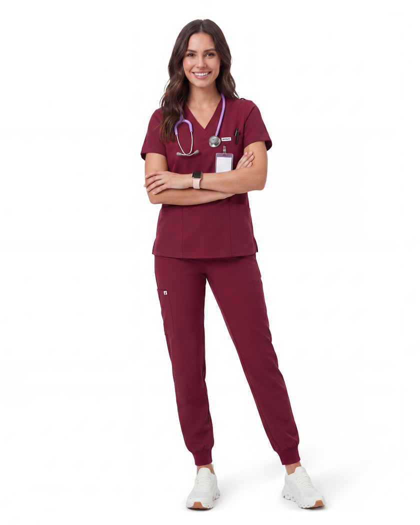 JelriSoFit Free Uniformes de Trabajo – Mujer Vino, mantiene una apariencia ordenada