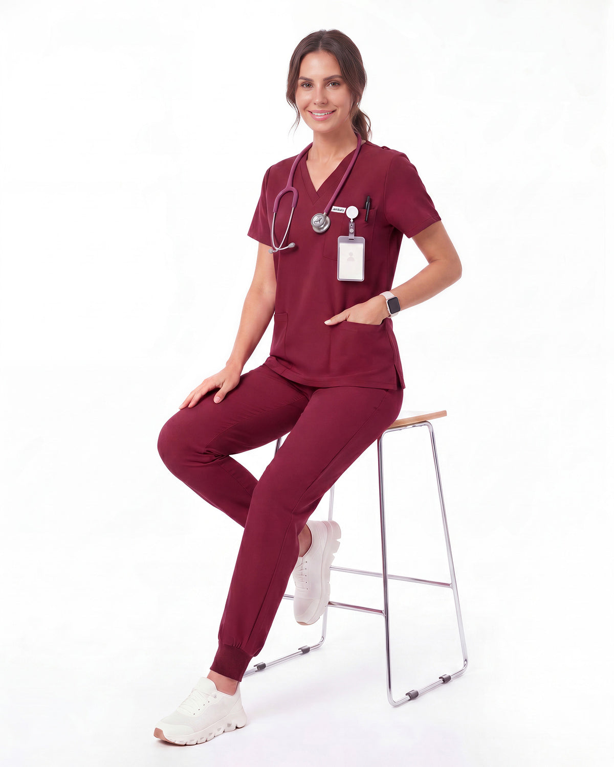 JelriSoFit Free Uniformes de Trabajo – Mujer Vino, mantiene una apariencia ordenada