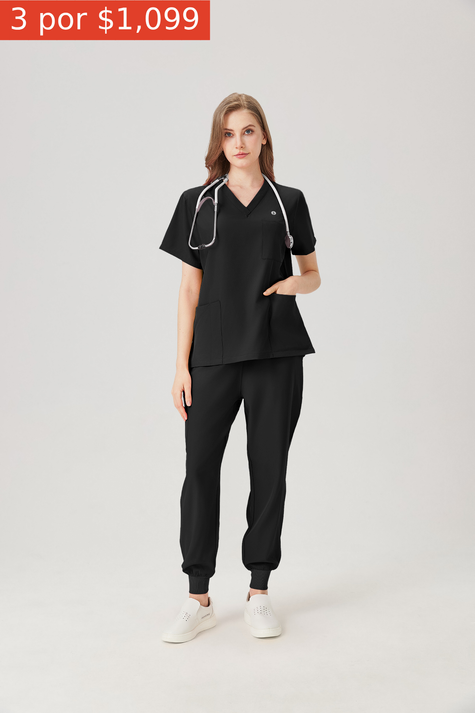 JelriSoFit Classic Pijama Quirúrgica - Mujer Negro, Resistente e impermeable