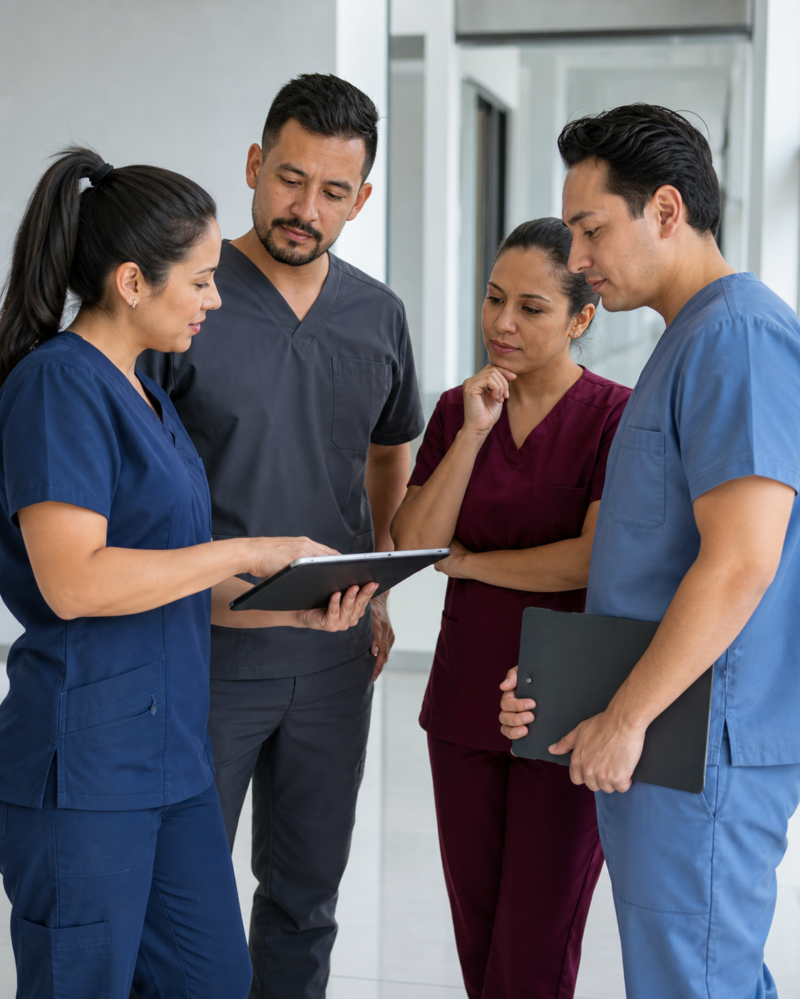 Healthcare professionals wearing medical scrubs